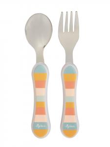 Набор столовых приборов из 2 предметов: ложка и вилка, дизайн 4 Friends в разноцветных тонах Sigikid
