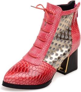 Женские элегантные ботильоны на шнуровке с заостренным носком, молнией сзади, массивным средним каблуком JOEUSTY, Red-Velvet Lined