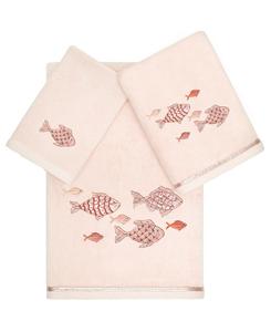 Набор из 3 банных полотенец из турецкого хлопка с вышивкой «Фиджи» Linum Home, цвет blush