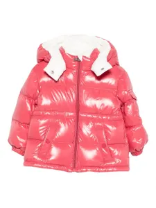 Блестящая стеганая куртка с капюшоном Moncler Enfant, розовый