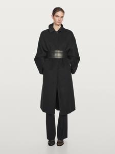 Длинное пальто с рукавами «летучая мышь» Massimo Dutti, black