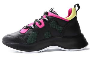 Абразивоустойчивые массивные кроссовки на низком ходу женские черно-розовые HOGAN