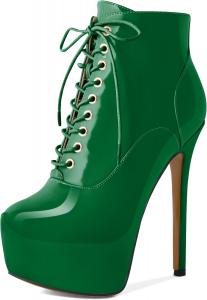 Женские ботильоны AUMOTED на платформе с круглым носком, боевые ботинки, ботильоны на шпильке, стильные модные короткие ботинки с шнуровкой, молнией и утепленные, каблук 16 см, Patent Green