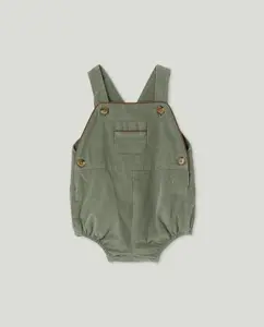 Комбинезон для малыша с тонкими бретелями из гладкого микровельвета с пуговицами и отделкой из детской замши Coconut El Corte Inglés, хаки