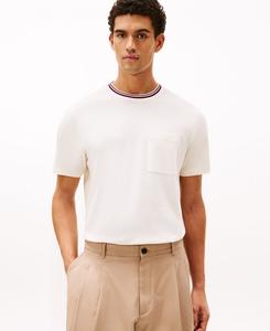 Мужская футболка пике с полосатым воротником и карманом Tommy Hilfiger, Ivory Petal