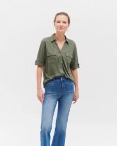 Женская рубашка с передними карманами 100% лен Caroll, хаки