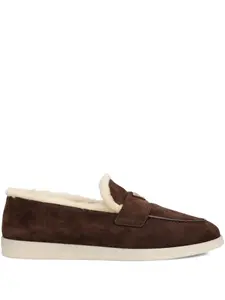 Лоферы из замши с подкладкой из овчины Prada, коричневый