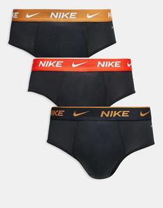 Комплект из 3 трусов-брифов Nike Everyday Cotton Stretch черного цвета с цветным поясом черного, золотого и красного цветов