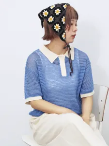 Двухцветная трикотажная рубашка-поло из сетчатого плетения Ehka Sopo, цвет Saxe Blue