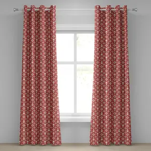 Штора ABAKUHAUS Nordic с люверсами, узор "Черепа" в скандинавском стиле со снежинками и цветочным узором, декоративная вязка, двухпанельная, 280 x 260 см, цвет: красно-бежевый