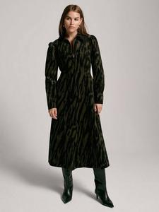 Зебровый принт платье миди из вельвета Mint Velvet, Green Khaki