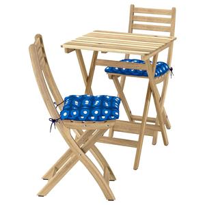 Стол+2 складных стула, на открытом воздухе ASKHOLMEN IKEA, 60x62 см, цвет foldable acacia/klösan dark blue