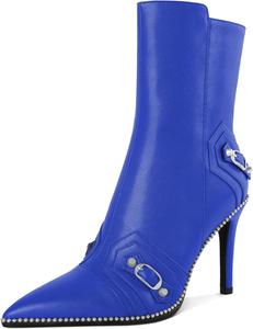 Женские ботильоны AUMOTED с острым носком, боковой молнией, шпилькой и пряжкой на щиколотке, сексуальные полусапожки средней высоты с каблуком 3,7 дюйма и декоративными бусинами