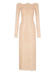 Платье макси с длинными рукавами и пайетками Rabanne, розовый