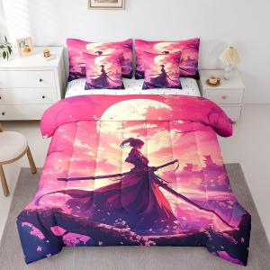 Erosebridal Японский комплект постельного белья 7Pcs в стиле Pink Cherry Blossoms с принтом Ukiyo-E, Beige Pink