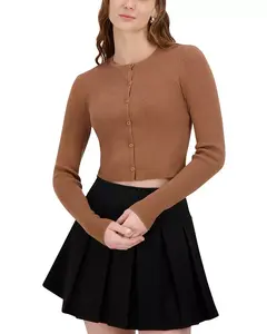 Вязаный укороченный кардиган с круглым вырезом Point, коричневый