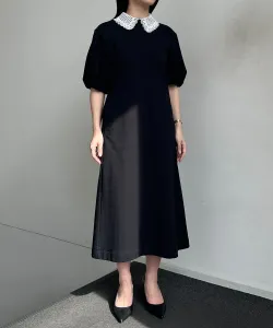 Платье из французской махровой ткани с кружевным воротником (двустороннее) Suite, цвет Black [005]