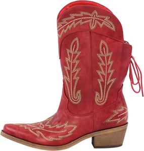 Женские ковбойские сапоги средней высоты с широкой голенью и регулируемыми голенищами MissHeel, Red