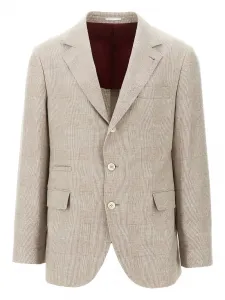Однобортный пиджак в клетку Brunello Cucinelli, нейтральный