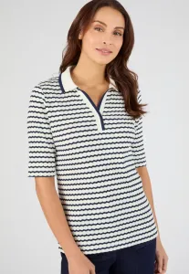 Рубашка поло pointelle ou rayé Damart, Marine Rayé