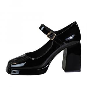 QITUMAUL Туфли Мэри Джейн на массивном каблуке женские черные [высота каблука 9 см], цвет Black[Heel Height 9cm]