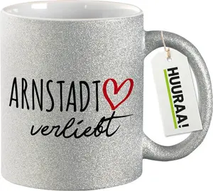 Кружка Huuraa Glitter Mug Arnstadt in Love Gift 330ml Silver Arnstadt Present Hellweg Druckerei