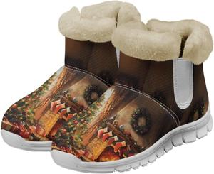 Женские зимние ботинки на снег с теплой меховой подкладкой, рождественские укороченные ботинки на щиколотку, противоскользящие, удобные, утолщенные короткие ботинки Qoiuvncy, Christmas Atmosphere