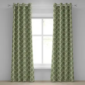 Шторы на люверсах ABAKUHAUS с изображением кактуса, мексиканский мотив, аборигенная листва, абстрактный шевронный узор, природная тема, декоративные двухпанельные шторы, 280 см x 175 см, цвет: фисташковый, карамельно-зеленый Abakuhaus