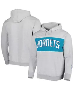 Мужская толстовка с капюшоном Charlotte Hornets Wordmark из френч-терри в сером меланже Fanatics