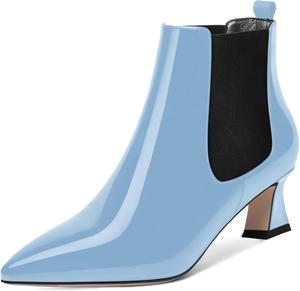 Женские зимние ботильоны AMBELIGHT с острым носком, лакированные, офисного стиля, на низком каблуке-кубике 2 дюйма, с эластичной вставкой, Light Blue