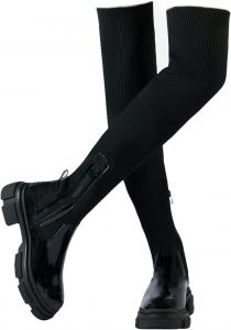 Женские сапоги UOQAPRE выше колена с высокой и широкой колодкой, круглый носок, боковая молния, длинные сапоги на платформе с массивным каблуком, Black