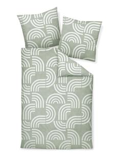 Премиальное фланелевое постельное белье Davos - белые, зеленые радуги в оттенках шалфея Janine, 135 x 200 + 80 x 80 см