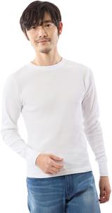 Мужская футболка Hanes HM4-Q103 с длинным рукавом, термофутболка, защита от холода, теплая, круглый вырез, длинный рукав, однотонная, вафельная, BEEFY Thermal Crew Neck, белый