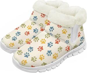 Детские зимние сапоги для девочек, водонепроницаемые, противоскользящие, для холодной погоды, с искусственным мехом, походные ботинки Goronwyfloyd, Colorful Dog Paw