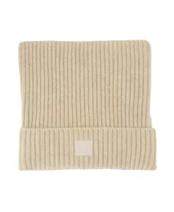 Бежевая хлопковая шапка-бини Acne Studios, бежевый