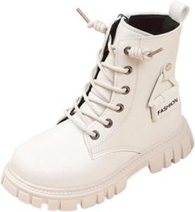 Женские ботильоны со шнуровкой, боковой молнией, массивным низким каблуком, в стиле милитари и для верховой езды, водонепроницаемые, из ПУ-кожи, средней высоты Generic, Beige