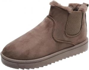 Женские зимние ботинки больших размеров - теплые хлопковые обувь, однотонные и с простым дизайном, подходят для зимних нарядов Fusecottc, Khaki