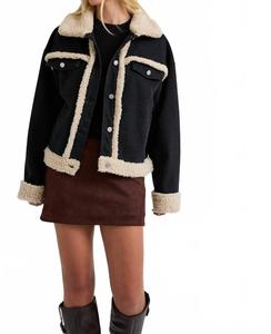 LE LIS Куртка с меховой отделкой из черного денима