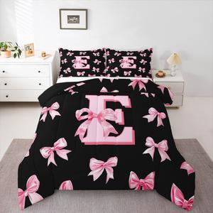 Erosebridal Комплект постельного белья с розовыми бантами и монограммой E в стиле принцесс, Pink E