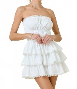 Бесплечее платье с ярусами из кружева в оттенке айвори Day + moon, кремовый