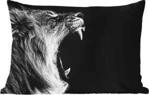 Подушка для улицы - Животные - Лев - Черно-белый - Портрет - 50 x 30 см - Водонепроницаемая - Подушка для отдыха - Подушка для дивана - Украшение для гостиной MuchoWow