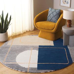 Ковер SAFAVIEH, 183 x 183 см, Ebony Collection Round, Beige & Blue, современный дизайн, идеально для помещений с высокой проходимостью в гостиной, спальне и столовой (EBN254M-6R)