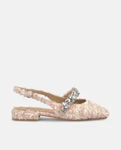 Женские туфли на плоской подошве с закругленным носком и ремешком со стразами Alma en Pena, розовый