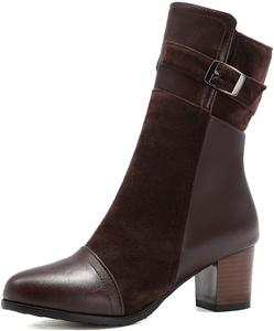 Женские элегантные ботильоны VOKLIN с круглым носком, пряжкой и молнией, грубым толстым высоким каблуком, короткие вечерние ботинки