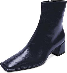 Женские классические ботильоны XYD с закрытым квадратным носком, низким массивным каблуком, боковой молнией, короткие ботинки для офиса, осень-зима, обувь для улицы, Navy