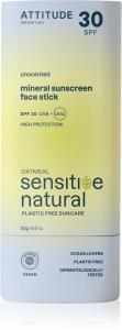 Натуральный стик для чувствительной кожи лица с минеральным солнцезащитным кремом Attitude, jautriai odai 20 гр