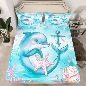 Erosebridal Детский комплект постельного белья Cute Dolphin с морским принтом, Pink Blue