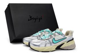 Nike V2K Run Противоскользящие Дышащие Низкие Повседневные Кроссовки для Женщин Белый Синий, Белый Серебристый Синий