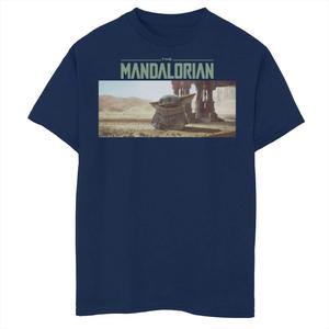 Футболка с логотипом и графической панелью для мальчиков 8–20 лет «Звездные войны, мандалорец, ребенок» Star Wars, синий