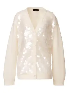 Кардиган с V-образным вырезом и пайетками Fabiana Filippi, белый